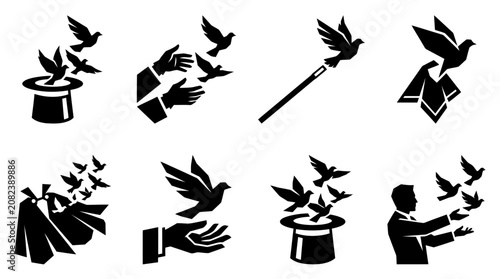 Foto Magic Dove Icons: Hat, Hands, Wand, Suit, Cape, Top Hat, Magician
