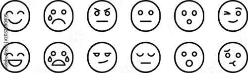 Photos Set of human facial expressions and emotions icons representing happiness sadnes