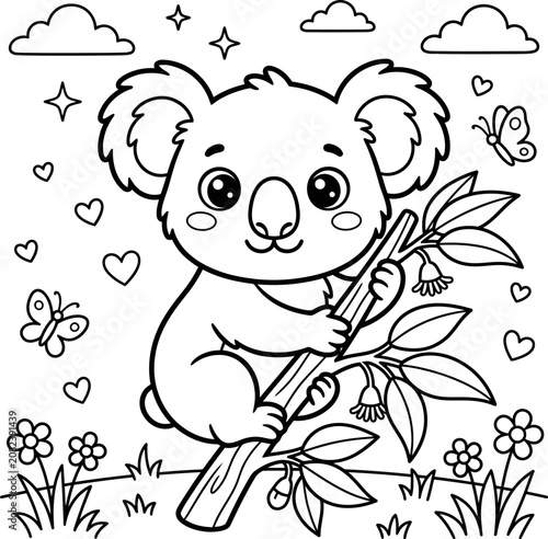 Photography Coloring page Coloring page Cute cartoon koala bear sitting on a tree branch wit