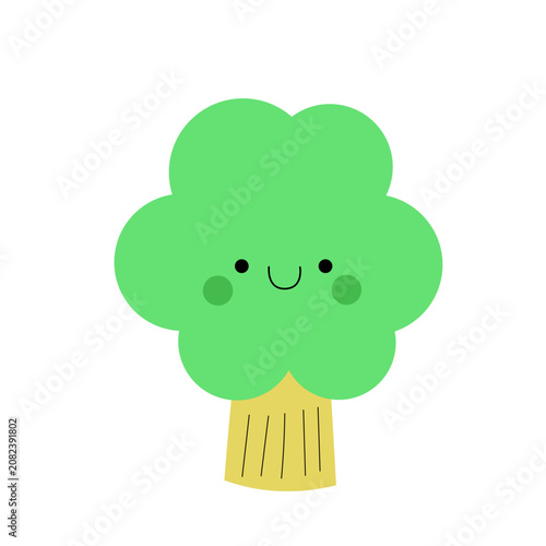 Cute kawaii smiling tree vector illustration isolated on white background. Happy cartoon green plant character with rosy cheeks for kids nursery wall art and sticker design.