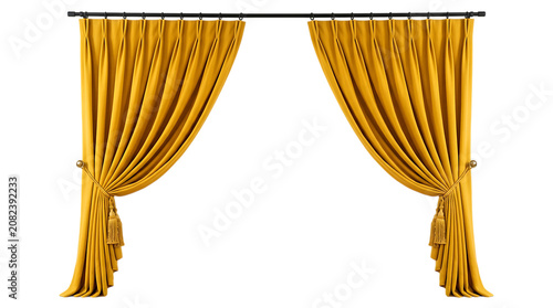 Elegant golden yellow curtains hanging on a rod