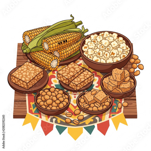 Traditional Corn Based Snacks Platter on Rustic Tabletop