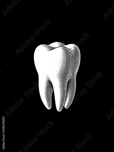 tooth (gravure, white isolated on black)