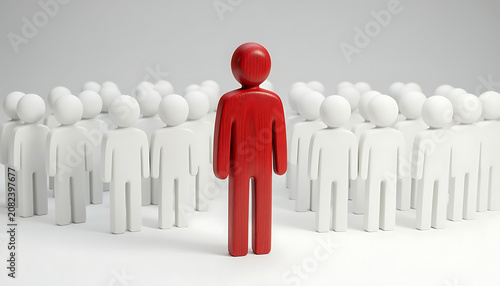 Individuality Concept – Red Figurine Among White Group