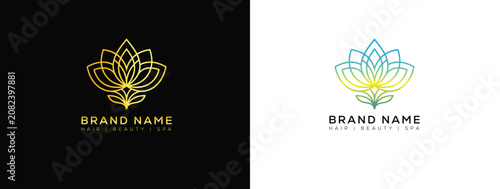 Elegant lotus flower line art logo for holistic spa and wellness branding with wellness, holistic