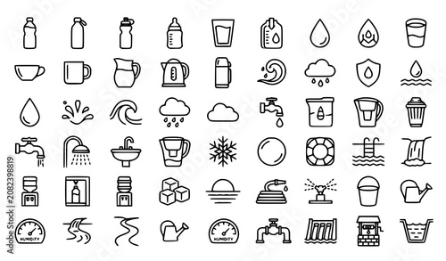Editable Water Bottle Drink and Drop Line Icons Vector Collection