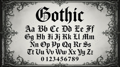 medieval blackletter font vintage set