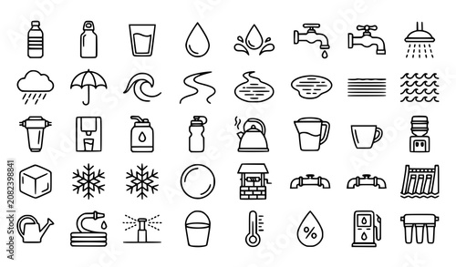 Water Hydration Thin Line Icon Set Editable Stroke Vector Collection