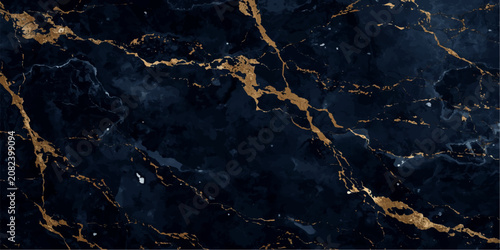 Luxury dark blue marble background with rich golden veining, abstract kintsugi stone texture for luxury design
