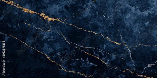 Tableau sur toile Luxury dark blue marble texture background with metallic gold veins, elegant kin