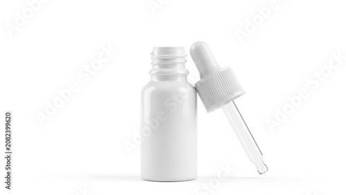Small white cosmetic bottle with a glass dropper cap for essential oil or serum skincare product packaging design