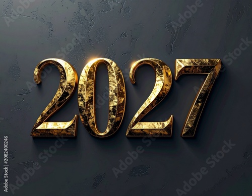 2027 Nowy Rok, elegancki minimalistyczny złoty napis na ciemnym tle. Szczęśliwego Nowego Roku. Kartka świąteczna z życzeniami.

