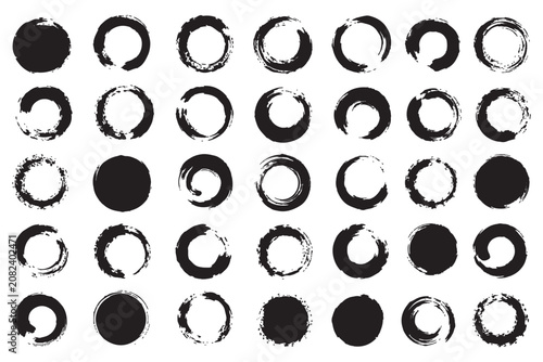 Vector illustration of set of handdrawn ink brush circles on a transparent background