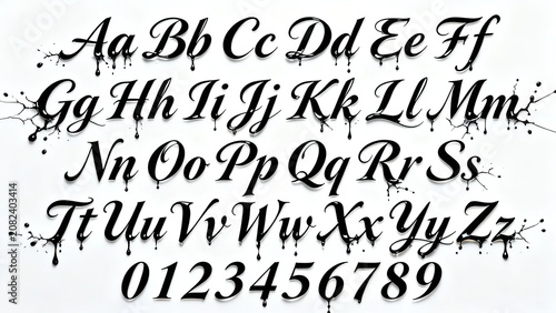 calligraphic typeface including uppercase and lowercase letters