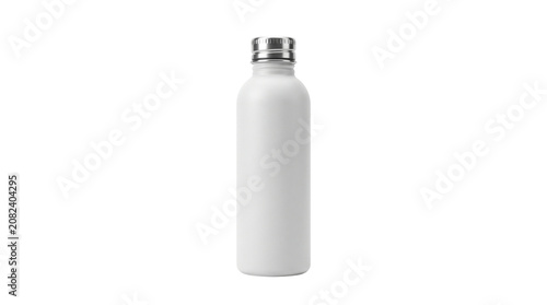 White reusable stainless steel water bottle.