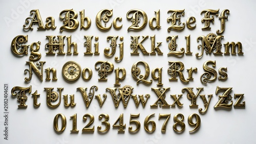 complete 3d metallic font set for steampunk and fantasy projects
