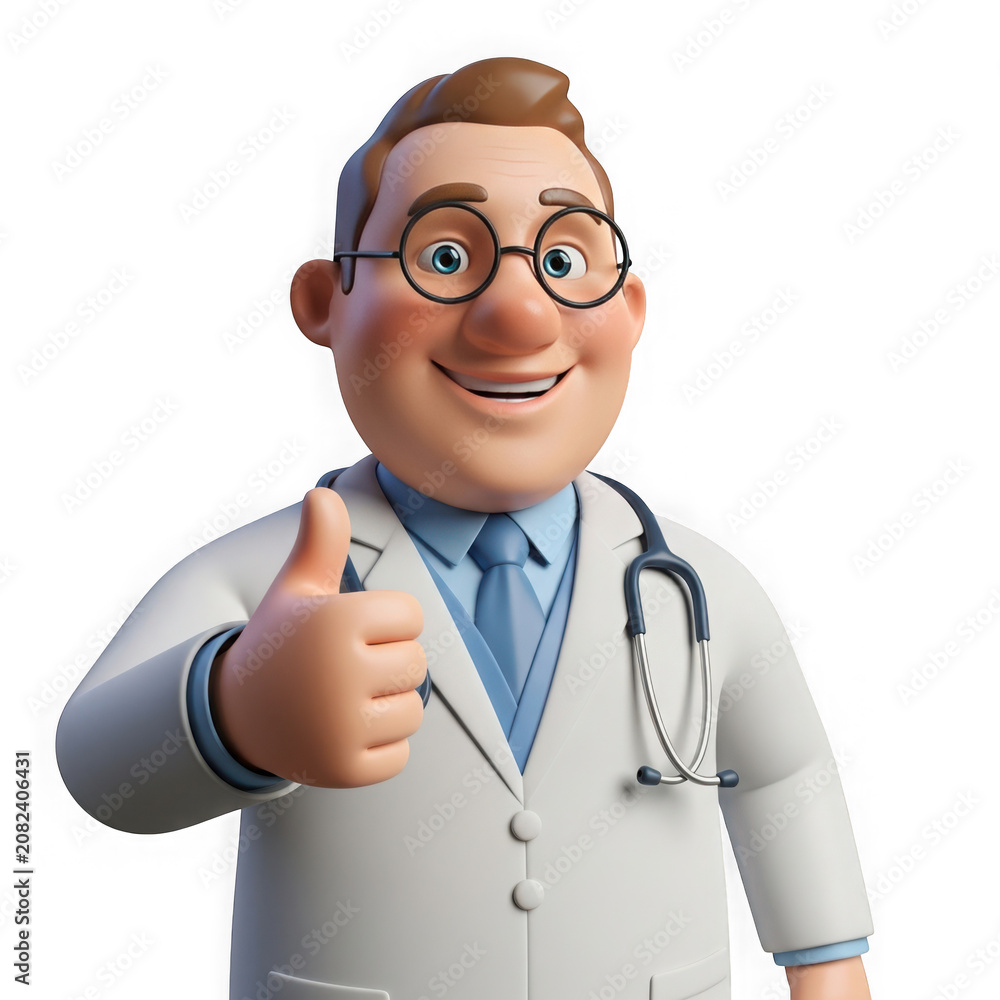 Fototapeta premium Friendly 3d cartoon doctor character giving a thumbs up gesture