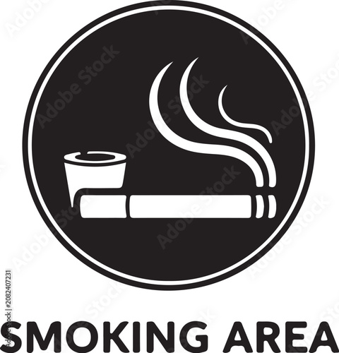 Fotografie Smoking area circular signage icon with cigarette and smoke silhouette indicatin