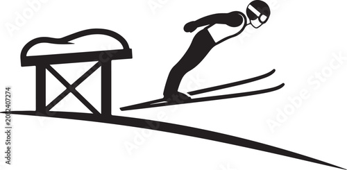 Foto Ski jumper athlete in flight icon showing winter sport action on a ski jump ramp