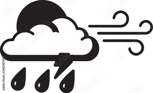 Obraz na plátně Stormy weather icon with rain lightning and wind lightning forecast meteorology