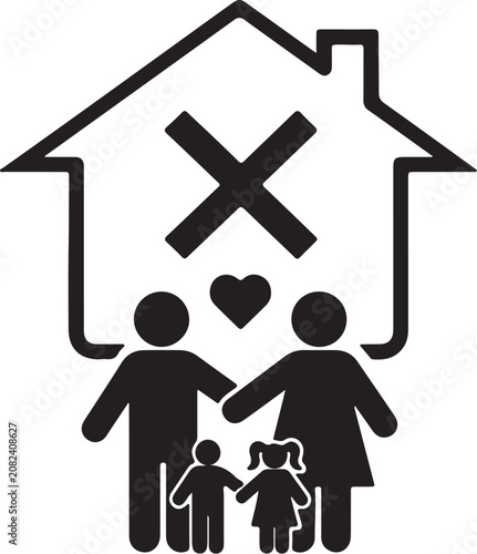 Obraz na plátně Family home restriction symbol icon with prohibited restriction children domesti