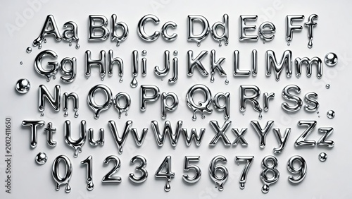 liquid metal alphabet in mercury style for industrial branding projects