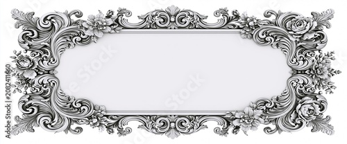 Ornate Grey Floral Frame With Blank Space for Invitations or Elegant Graphics Design in High Resolution