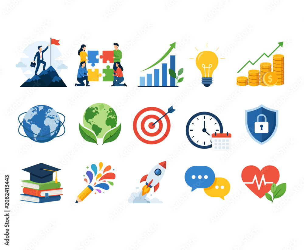 Fototapeta premium Illustration in vector style, set of icons on Business and Lifestyle Concepts Collection theme.