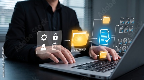 Fényképezés Business professional logging into a secure document management system with pass