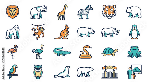 Photography Zoo Animal Icon Set