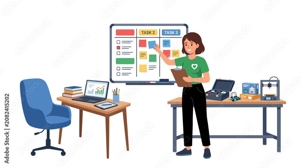 Fototapeta premium Project manager presenting task board in modern office.