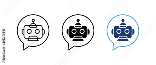 Fotografie Chatbot AI assistant, Virtual chat agent icons, Customer support robot symbols,