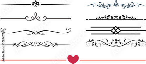 Ornate decorative divider vector set with elegant line separators, vintage flourishes, whimsical borders and creative embellishment elements eps.Border line, divider vector set, decorative.