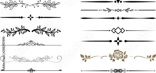 Ornate decorative divider vector set with elegant line separators, vintage flourishes, whimsical borders and creative embellishment elements eps.Border line, divider vector set, decorative.