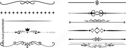 Ornate decorative divider vector set with elegant line separators, vintage flourishes, whimsical borders and creative embellishment elements eps.Border line, divider vector set, decorative.