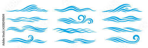Foto Blue sea and ocean wave icons of water surf splashes with ripple texture
