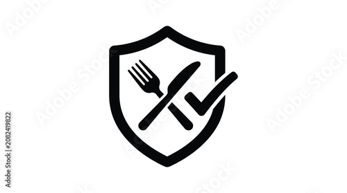 Cutlery Shield Icon Flat Black Silhouette On White Background
