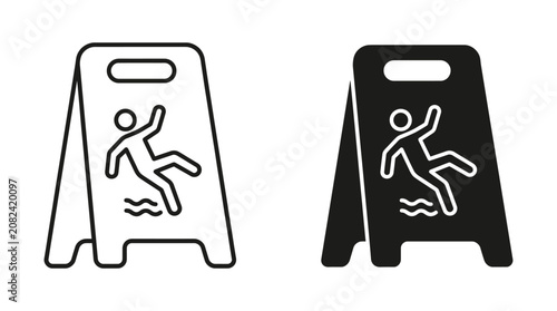 Wet Floor Sign Icon Black And White Line Art Illustration