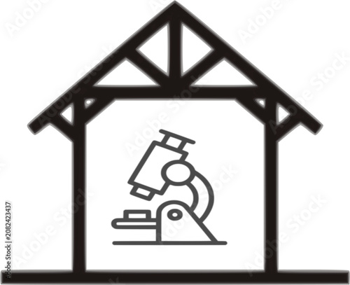 This design represents a field research station, nature laboratory, or outdoor educational base camp.