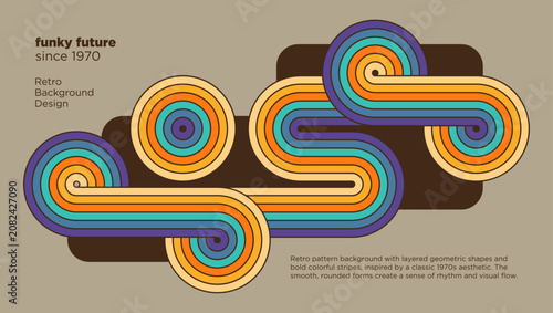 Obraz na płótnie Retro background with layered groovy striped spiral shapes inspired by a classic 1970s aesthetic
