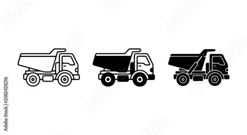 Foto Dump Truck Icons Set, Construction Vehicle Vector Graphics, Heavy Machinery Illu