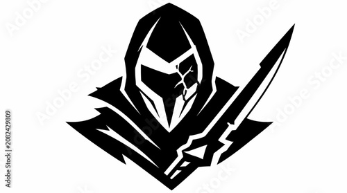 Bild auf Leinwand Hooded cyber assassin warrior mascot with blade.