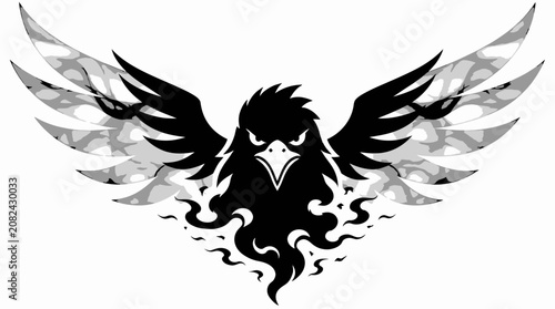 Quadro em tela Camo winged bird head silhouette.