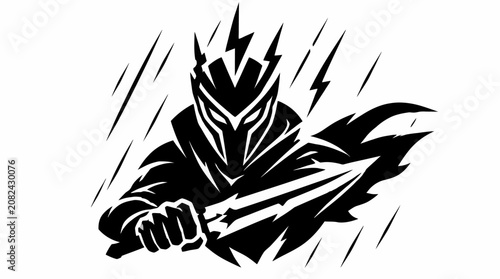 Photos Hooded rogue with lightning dagger mascot.