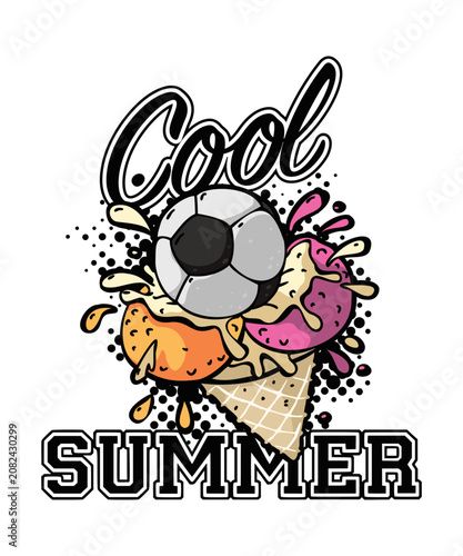 Soccer fan t-shirt decoration with ice-cream cone and ball