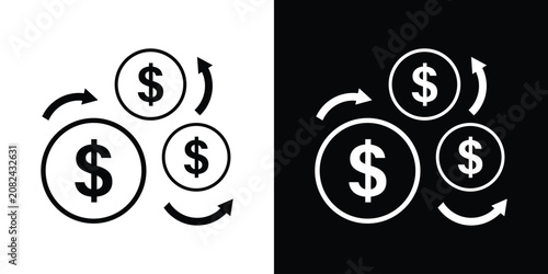 Bild auf Leinwand Dollar coin cash flow and currency circulation vector icon design set with minimalist arrow cycles