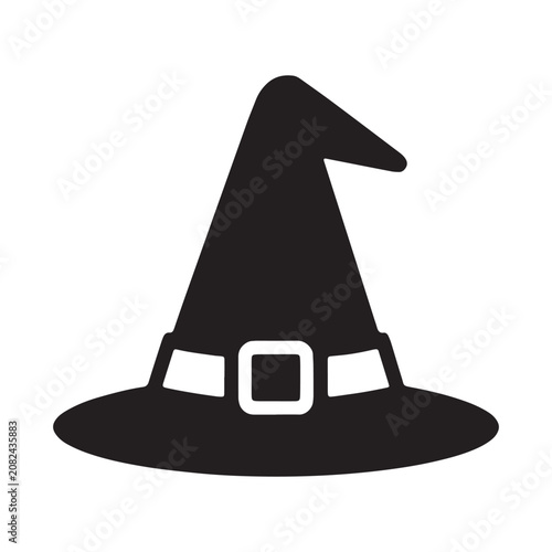 Schilderij op canvas Black witch hat silhouette icon for halloween costume and magic theme with hallo