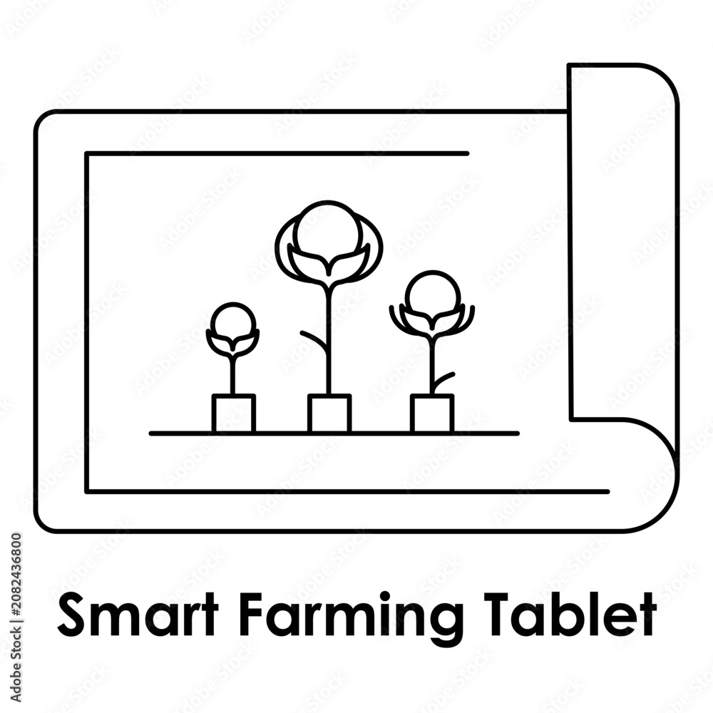 Fototapeta premium Smart Farming Tablet Line Icon - Agriculture Technology Vector