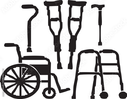 Mobility assistance equipment collection silhouette icon