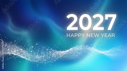 2027 happy new year banner with blue abstract background
